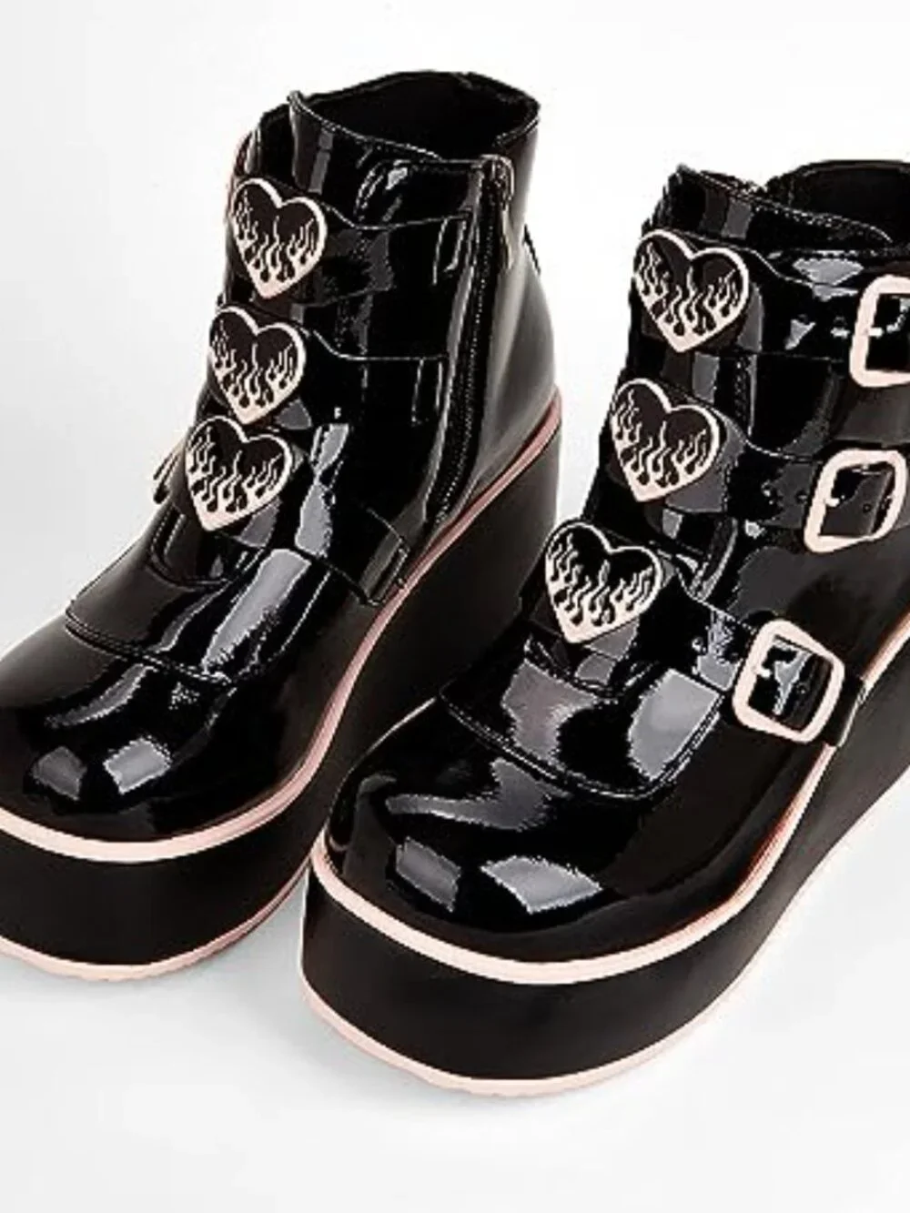 Platform Chunky Ankle Boots Round Toe Zipper Wedge Heels Buckle Thick Sole Goth